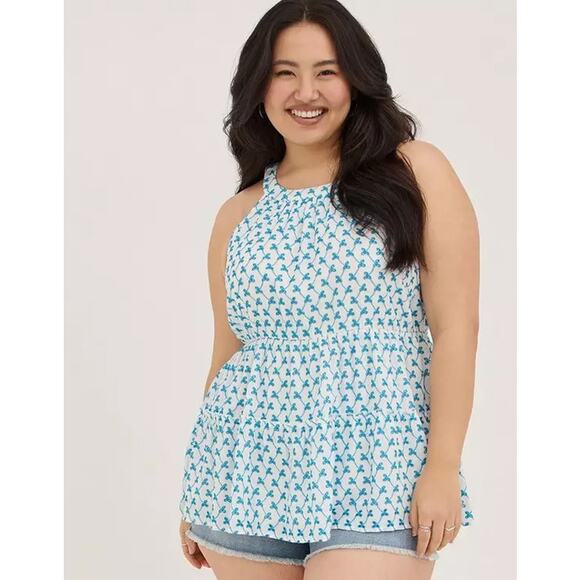 Torrid Womens Babydoll Eyelet Tiered Top Sz 3X Embroidered Halter Tank Feminine - Picture 1 of 10